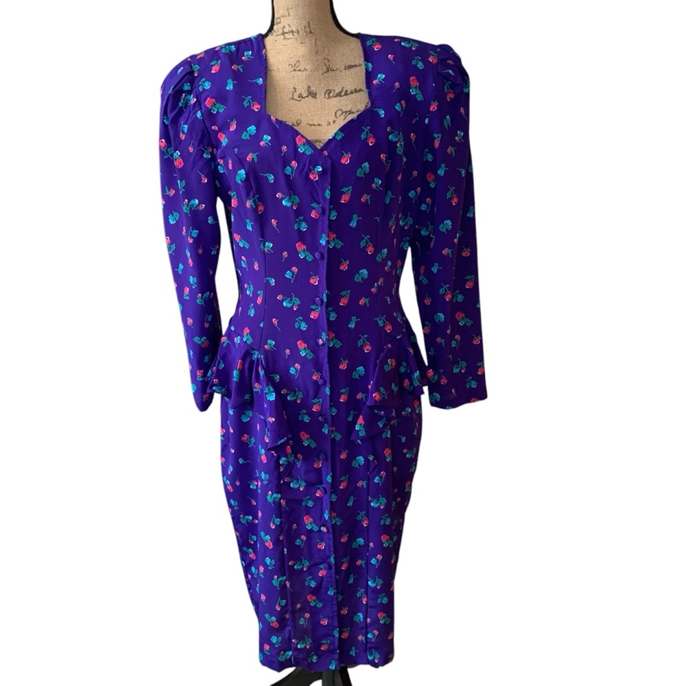Vintage Jonathan Martin Purple Floral Long Sleeve Dreas